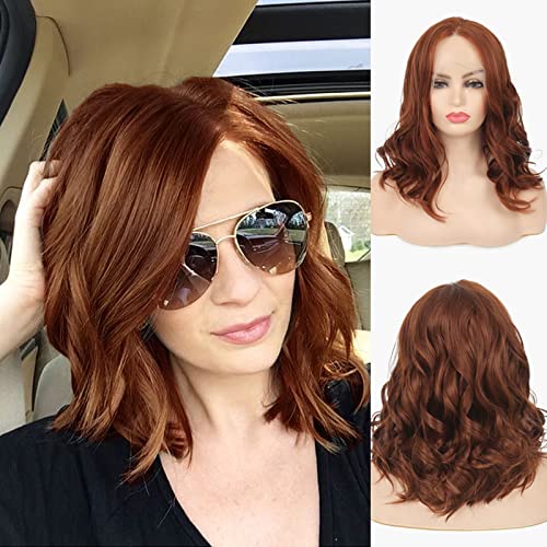 Baruisi Short Wavy Brown Lace Front Wigs Synthetic Heat Resistant Free Part Glueless Lace Wig for Women