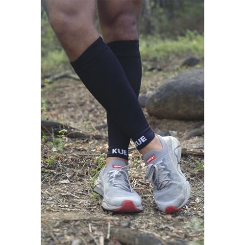 Image of KUE Compression Calf Sleeve | Men & Women Calf Support for Gym, Sports & Fitness|Calf Support, Blood Circulation, Swelling, Shin Splints, Varicose Veins, Recovery|Pack of 2| (L /XL, Black /Grey)