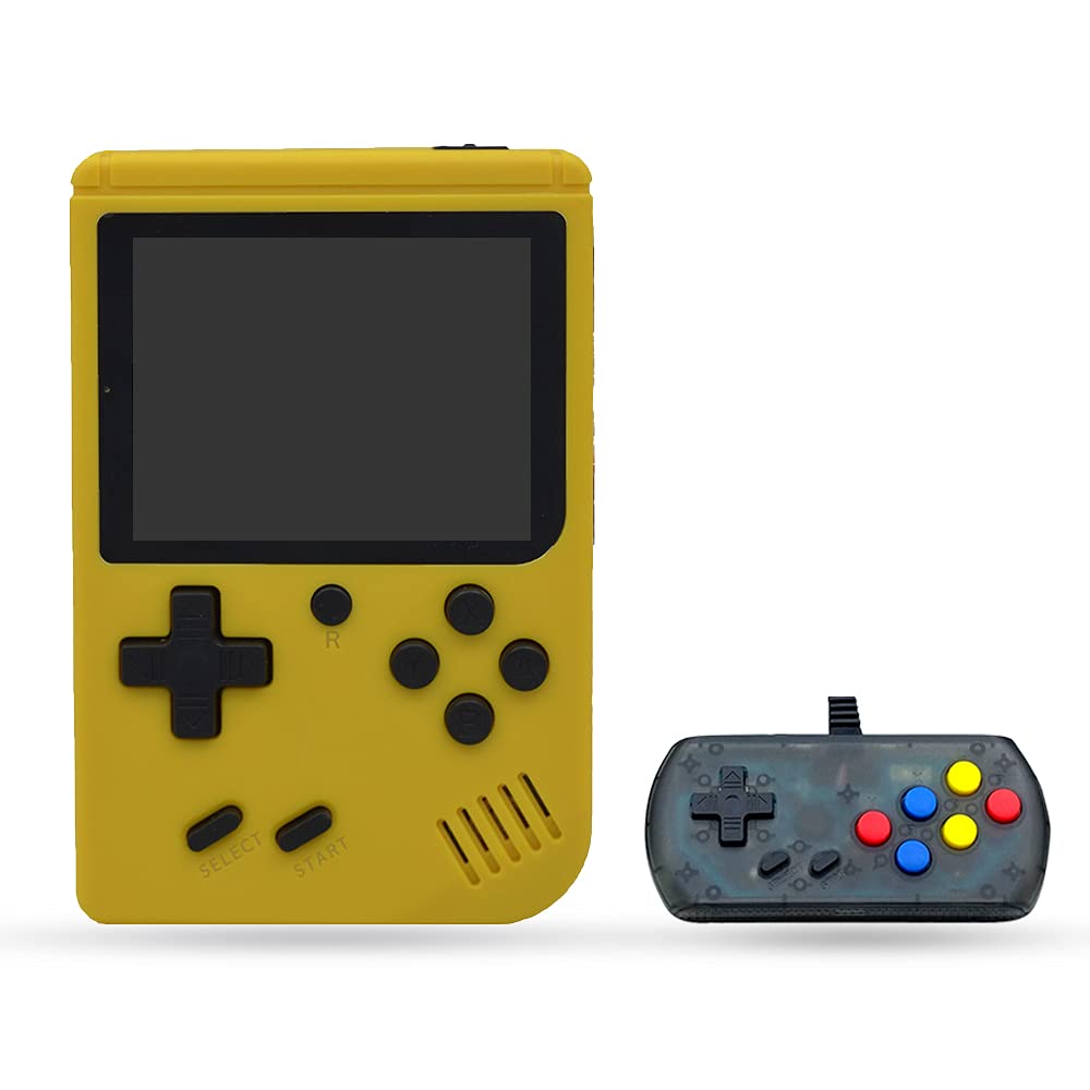 Retro FC Handheld Game Console,Retro Game Console Support 8 bit FC Game, Built-in 500 Games,Portable Game Console 3.0 Inch Screen Supports TV Output Good Present for Kids Boy (Yellow)