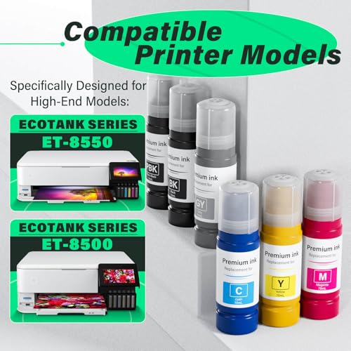 Image of Compatible for 552 Ink Refill Bottles 6 Pack (NotSublimation Ink) Compatible Replacement for Epson Ecotank Photo ET-8550 ET-8500 ET8550 ET8500 8550 8500 Printer, T552 Ink (BK Pigment, PB C M Y GY Dye)