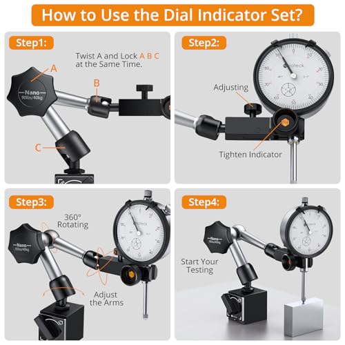 Image of Neoteck Dial Indicator 0-1 inch /0.001 inch with 90lbs /40kg Magnetic Base