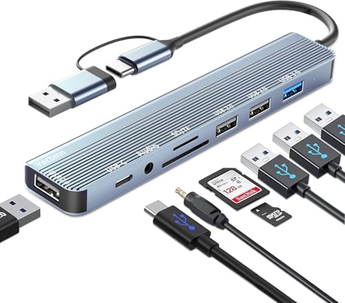 USB C Hub, 8 in 2 USB Hub 3.0 Multiport Adapter with USB 2.0&USB 3.0 Ports, SD/TF Kartenleser, 3.5mm Audio Anschlüsse, Type C Splitter für MacBook, Surface, Dell, Laptop, Desktop, PS4/5, usw