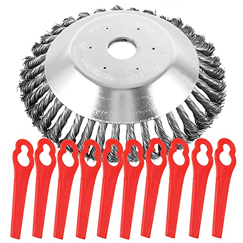 SOUTER Cabezal de Desbrozadora Acero con 10PCS Cuchillas de Plástico Robusto Cepillo Redondo Desbrozadora para Cuidado del Jardín