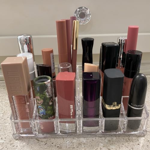 Image of Clear Acrylic Lipstick Lip Gloss Organizer 18 Slots Cosmetic Display Holder for Nail Polish Essential Oil