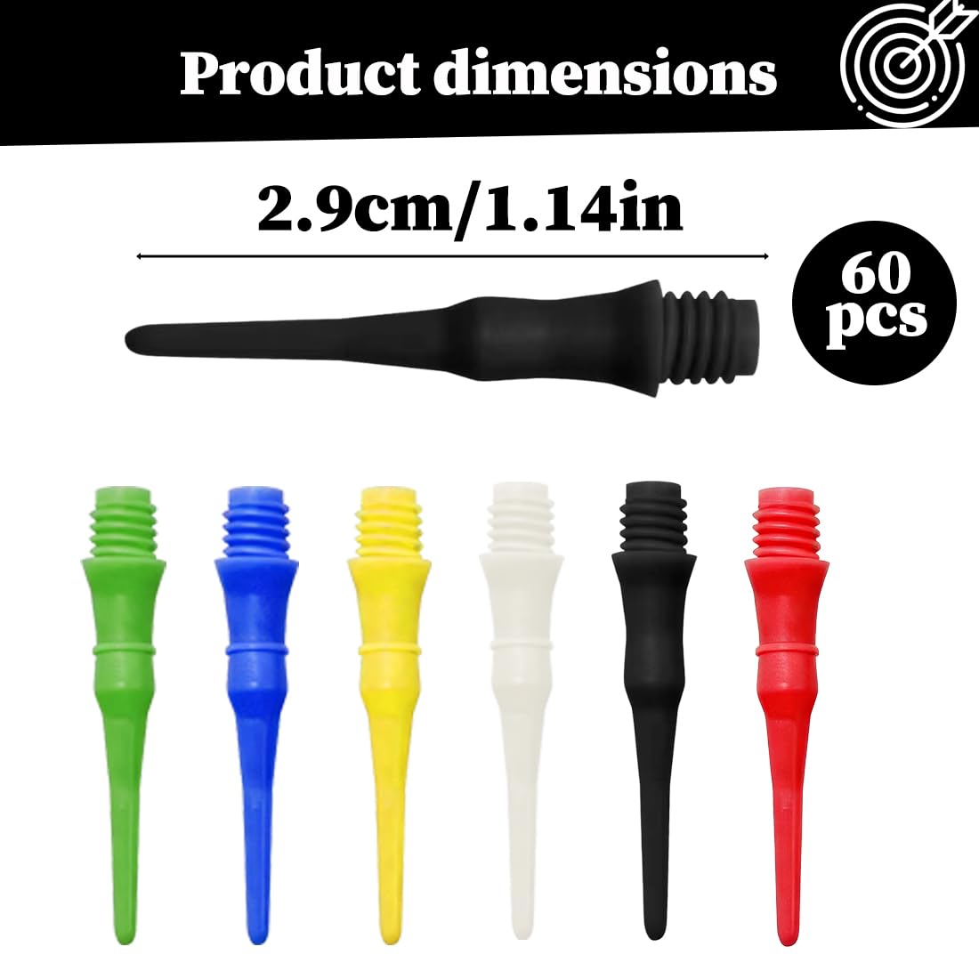 60 Puntas de Dardos de plástico ultrarresistentes y duraderas, Rosca 2BA, Dardos (6 Colores)