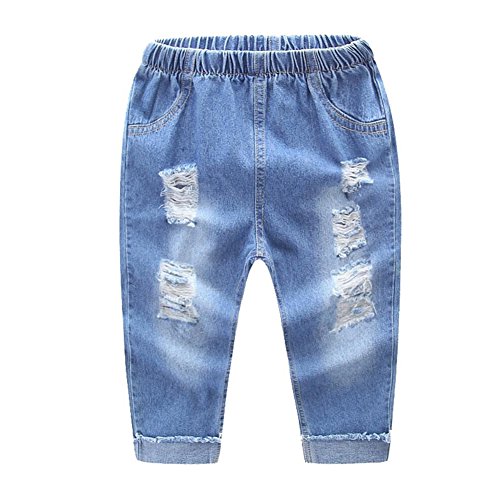 Fashion Boys Elastic Comfortable Denim Ripped Rolled Edge Jeans - Main Image