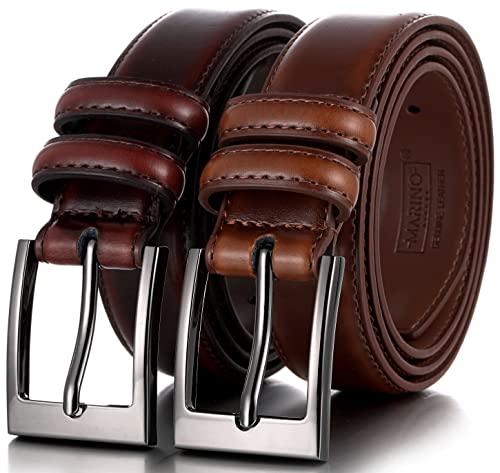 Marino’s Men Genuine Leather Dress Belt with Single Prong Buckle - Pack of 2-1 Red Oak and 1 Dark Brown - 54