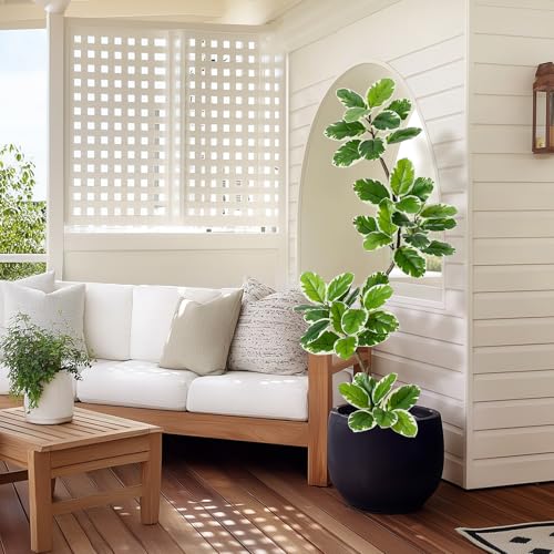 GarveeHome Fiddle Leaf Fig Tree Artificial Indoor, 5FT Tall Faux Rubber Tree with Sphere Planter, Tall Artificial Plants with Moss for Home Decor Office Living Room