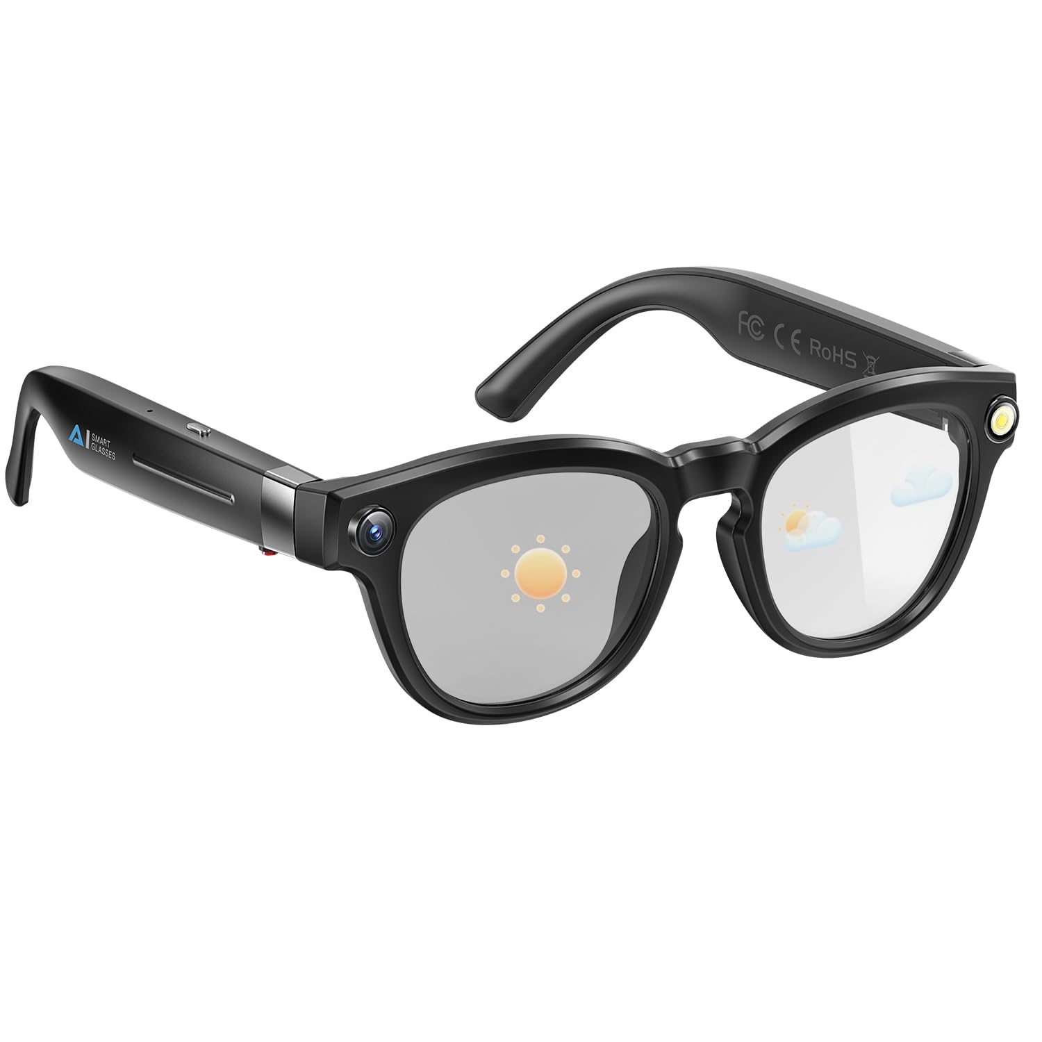 Occhiali Intelligenti AI con Fotocamera 4K, Lenti con Oscuramento Automatico, Assistente AI, Ottimizzazione delle Immagini, Supporto Multilingue, Memoria 32 GB, Batteria 8H, Bluetooth 5.3