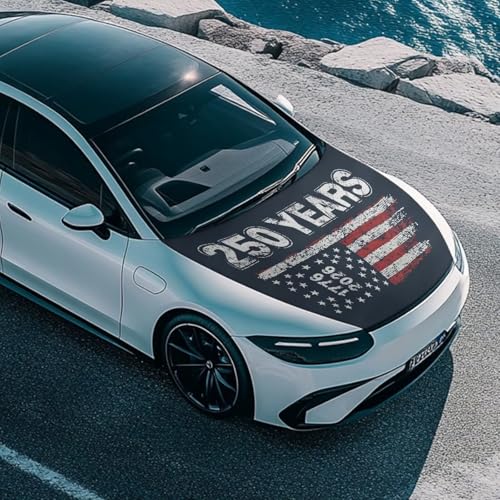 Image of Us 250 Years Car Hood Cover Elastic Washable Hood Covers for Cars Auto Hoods Protector Automotive Decor Half Car Cover for Cars Hoods Banner Replacement