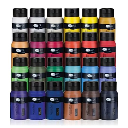 Artina Set de 24 Pinturas Acrílicas 500 ml Crylic – Pintura Opaca Secado rápido para Pintar 24x500 ml Pinturas acrílicas Set de Colores de Base con Tubos Resistentes al Agua y Alta pigmentación