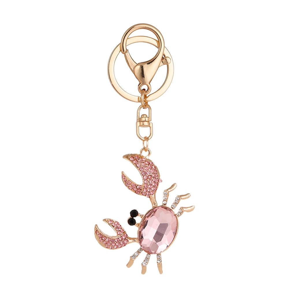Arfuka Unisex Pink Keyring Rhinestone Crab Pendant Keychain Metal Key Ring Charm Jewellery Christmas Birthday Keyrings Key Chain Key Ring Holder For Men And Women