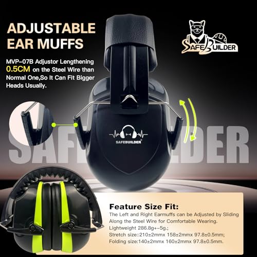 Image of SAFEBUILDER Ear Muffs Noise Reduction SNR 33dB Adjustable Lightweight Safety Earmuffs Sound Proof Noise Cancelling ANSI
