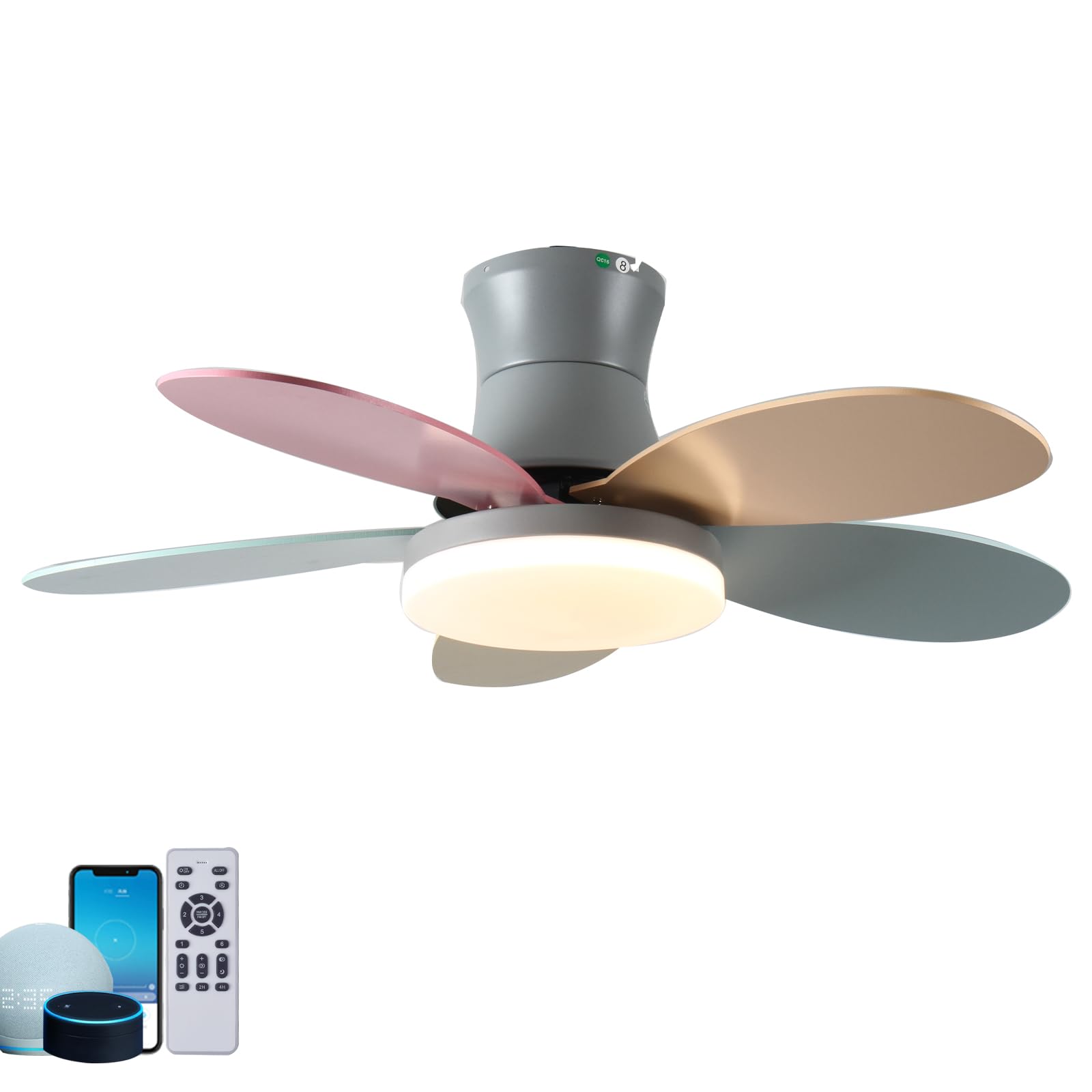 SXDMOUBK Intelligent Voice Ceiling Fans with Lights and Remote 35w Reversible Fan Light Ceiling 6 Speed Children's Room Mute Timer Light Bulb Fan Lde 2600 Lumens 10%~100% Dimmable-C||121cm/48 inch