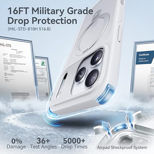 Image of CASEKOO Ultra-Magnetic Stand for iPhone 17 Pro Max Case, Shockproof, White | [Military Drop Protection] [Compatible with MagSafe] Translucent Matte for iPhone 17 Pro Max Phone Case with Ring Holder 6.9 inch