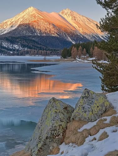 Diamond Painting Lac et Montagne 5D : Kit Broderie Diamant Adulte 70x95cm