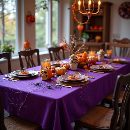 Image of sancua Rectangle Tablecloth - 60 x 60 Inch - Stain and Wrinkle Resistant Washable Polyester Table Cloth, Decorative Fabric Table Cover for Dining Tables, Buffet Parties and Camping, Purple