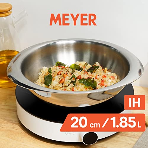 Image of Meyer Trivantage Nickel Free Stainless Steel Triply Tasla | Steel Kadai Heavy Bottom | Tasla Kadhai | Deep Kadai Without Handle | Gas and Induction Base, 20cm