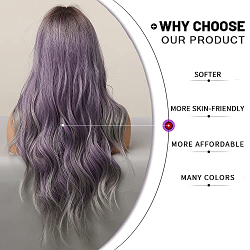 Esmee 24 Inches Ombre Purple to Grey Wigs for Women Synthetic Heat Resistant Fiber Natural Long Wave Wigs for Daily Party Cosplay Wear - Image 4