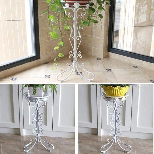 Image of Kundi Indoor Outdoor Wrought Iron Plant Stand, Tall Metal Iron Flower Pot Stand, 11.4 x 9.6 x 24.4 inches (Double Pot White) (Single Basket White)