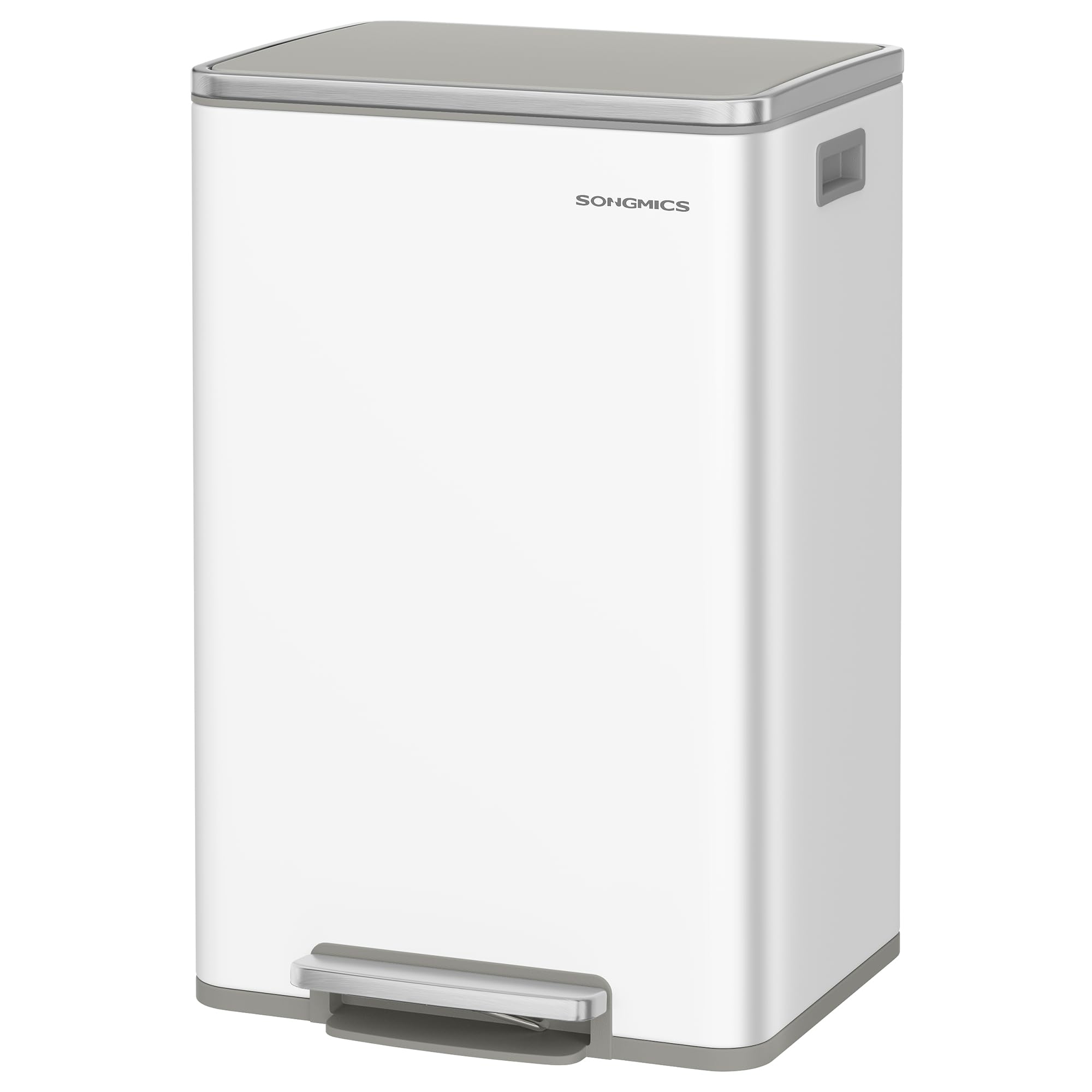 SONGMICS Trash Can, 13-Gallon Gabbage Can, with 15 Trash Bags, Steel, with Soft-Close Lid, Removable Inner Bucket, Handles, Cloud White ULTB595W01V1