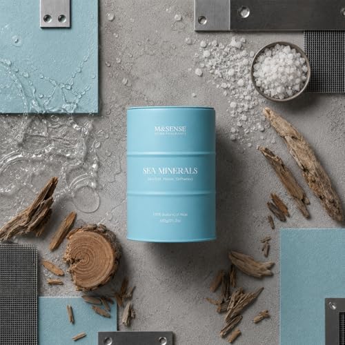 Image of M&SENSE Sea Minerals Scented Candles Ocean Large,21.2 oz | Natural Soy, 21.2oz, 120 Hour Slow Burning, Stress Relief Meditation Relaxing