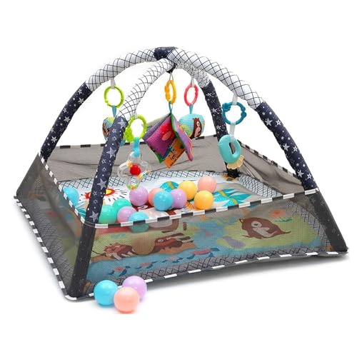 Relaxdays Spielbogen, mit Spielzeug, faltbar, HxBxT: 55 x 80 x 80 cm, Stoff & Schaumstoff, Baby Gym, Krabbeldecke, bunt