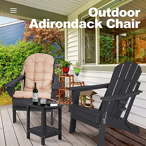 Nalone Folding Adirondack Chair With Cushion With Cup Holder, Hdpe Plastic Oversized Patio Chair Weather Resistant, Used In Outdoor, Fire Pit, Deck, Outside, Garden, Campfire Chairs (Black) #TOP5