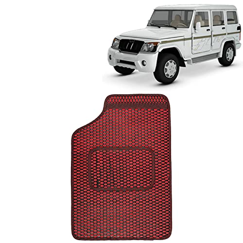 Image of Kingsway Dotted Design Car Floor Foot Mats Universal Fit for Mahindra Bolero, Model Year : 2000-2019, Water and Dustproof, Color Red, Set of 5 Pieces