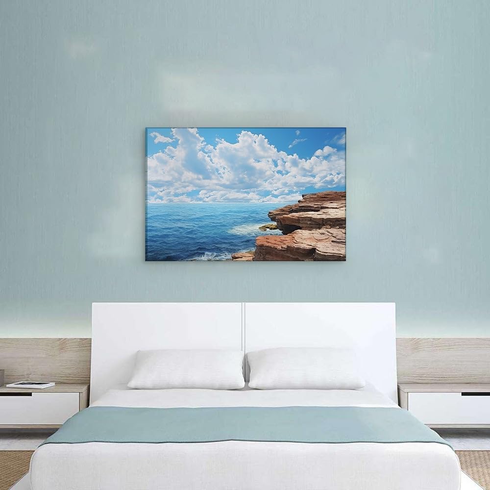 Canvas for Living room. Serenity at the Seaside � When Nature's Grandeur Embraces Tranquil Shores, 27 x 18 inch Canvas Wall Art - Ready to Hang
