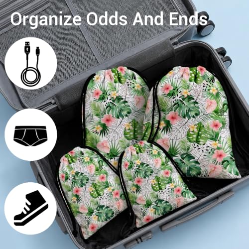 Image of Tropical Green Leaf Drawstring Bag Waterproof Storage Pouch Bags for Hiking