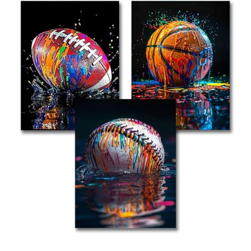 Image of 3 Pack Stamped Cross Stitch Kits for Adults - Graffiti Ball Sports Cross Stitch Kits for Beginners,11 CT Cross Stitch Patterns Dimensions DIY Counted Cross Stitch Kits for Adults Arts Craft 12x16 inch