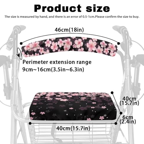 Image of Soft Walker Seat Covers, Cherry Blossom Universal Rollator Backrest and Seat Covers, Adjustable Accessories for Seniors Women Men