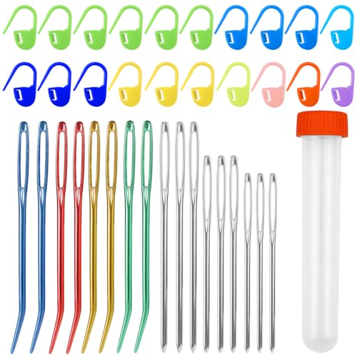 Image of 37 Pcs Yarn Needle Set, Yarn Darning Tapestry Needle Big Eye Blunt Sewing Needles Large-Eye Bent Tip Knitting Stringing Embroidery Needles for Tapestry Weaving Quilting Beading Crochet Projects