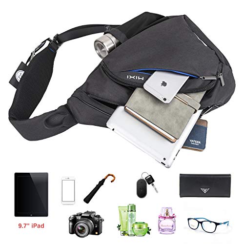 Hanke Sling Bag Men Backpack Unisex One Shoulder Bag Hiking Travel Backpack Crossbody With Usb Port For Men Women Versatile Casual Daypack-17 Inch,Black #TOP2