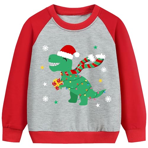 Kids Christmas Sweatshirt Boys Reindeer Toddler Xmas Pullover Tops | Size 2-10 T, Ugly Christmas Shirts, Baseball Snowman Printed, Raglan Sleeve, 100% Cotton, Dinosaur Monster Truck Active Shirt 1 Kids Christmas Sweatshirt Boys Reindeer Toddler Xmas Pullover Tops | Size 2-10 T, Ugly Christmas Shirts, Baseball Snowman Printed, Raglan Sleeve, 100% Cotton, Dinosaur Monster Truck Active Shirt