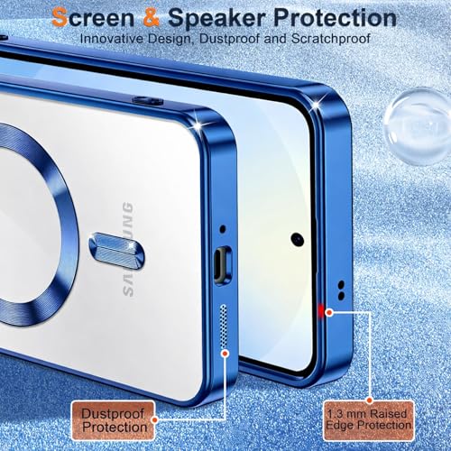 Image of VONZEE Clear Logo Electroplating Transparent Case for Samsung S25 FE 5G, Magnetic Plating [Support for MagSafe Charger] Electroplate TPU Cover, Individual Camera Protection for Each Lens - Blue