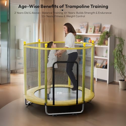 Image of StarAndDaisy 55 inch Trampoline for Kids at Home with Safety Net /Trampoline for Adults, Indoor & Outdoor / 120KG Loading Capacity with Stainless Steel Frame & Legs -55 inch, 4.5 Feet (Yellow)
