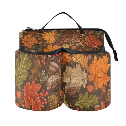 Image of Luggage Cup Holder for Suitcases Free Hands Suitcase Cup Holder Travel Luggage Drink Holder Portable Luggage Cup Caddy Bag Carrier with Handle Brown Maple Leaves Acorns Berries Branches