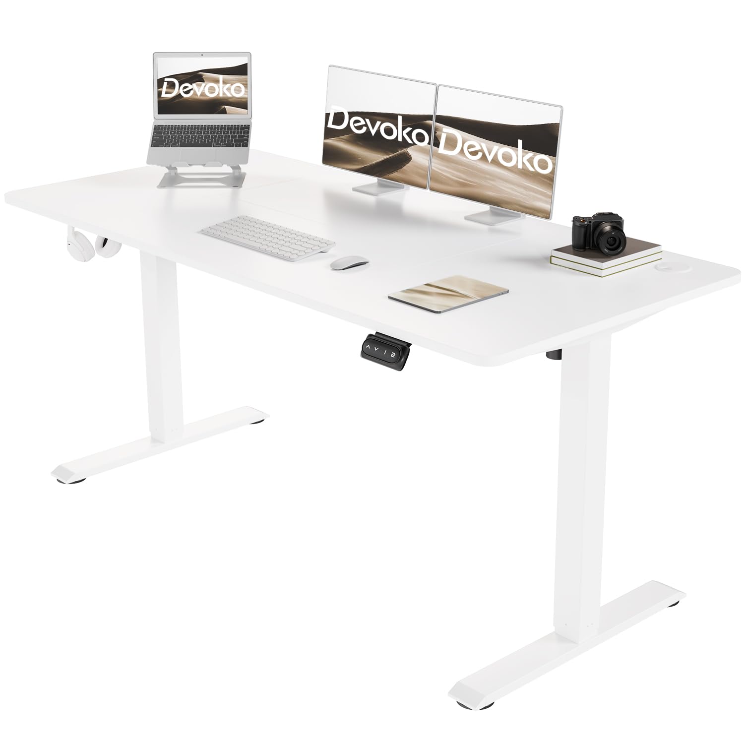 Devoko 140x60 cm Escritorio Regulable en Altura, Escritorio Elevable Eléctrico Telescópico Bidireccional, Escritorio de Oficinay Hogar, para Estudio en Casa con Tablero Ensamblado, Blanco