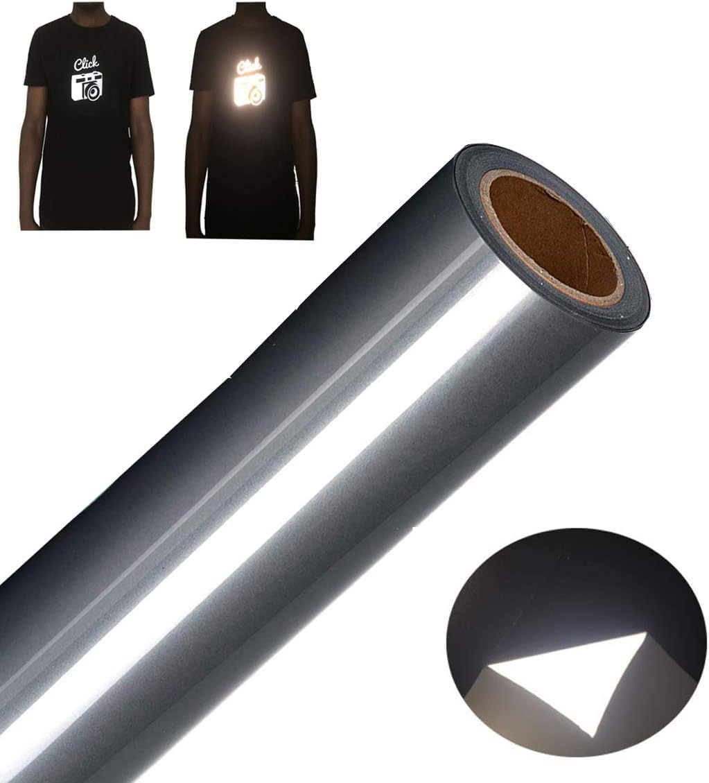 FUNKAKA Reflective Heat Transfer Vinyl Dark Gray HTV Roll, 12" x 50ft