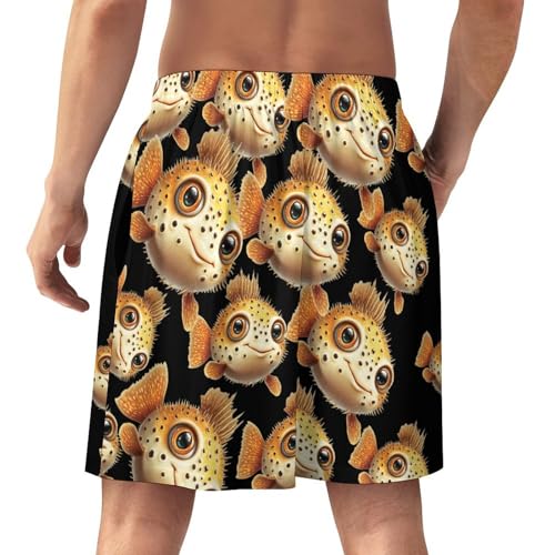 Cute Puffer Fish Soft Short Pajama Bottoms for Men Breathable Cool Bottoms Lounge Sleepwear3