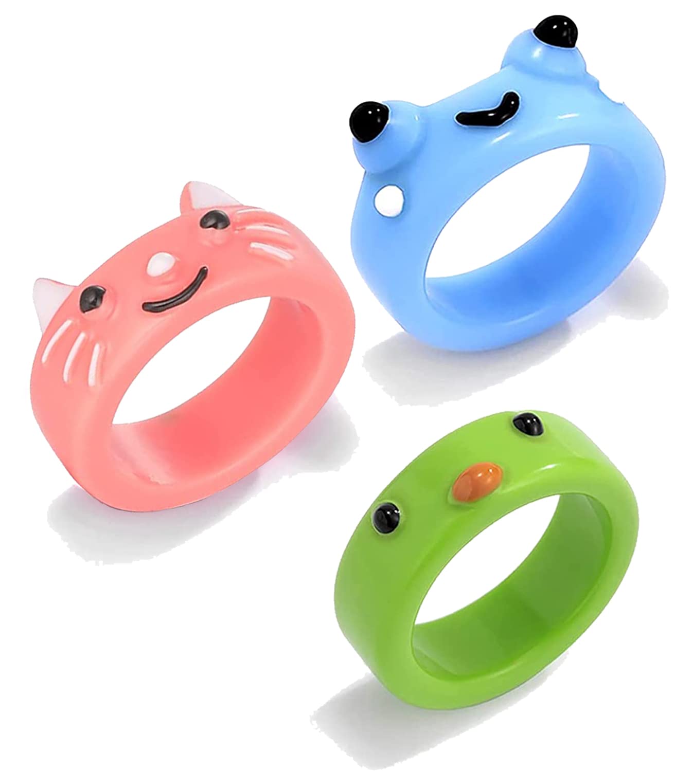 Little star shop Cute Candy Crystal for Women Teen Girls Chunky Rings Colorful Trendy Smile Face Resin Aesthetic Acrylic Plastic Evil Eye Rhinestone Gem Y2K Stacking Square Rings Jewelry