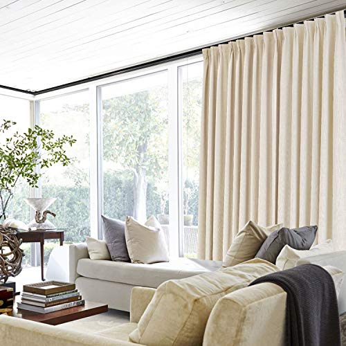 ChadMade 50" W x 96" L Polyester Linen Drapes with Blackout Lining Pinch Pleat Curtain for Sliding Door Patio Door Living Room Bedroom, (1 Panel) Sand Beige