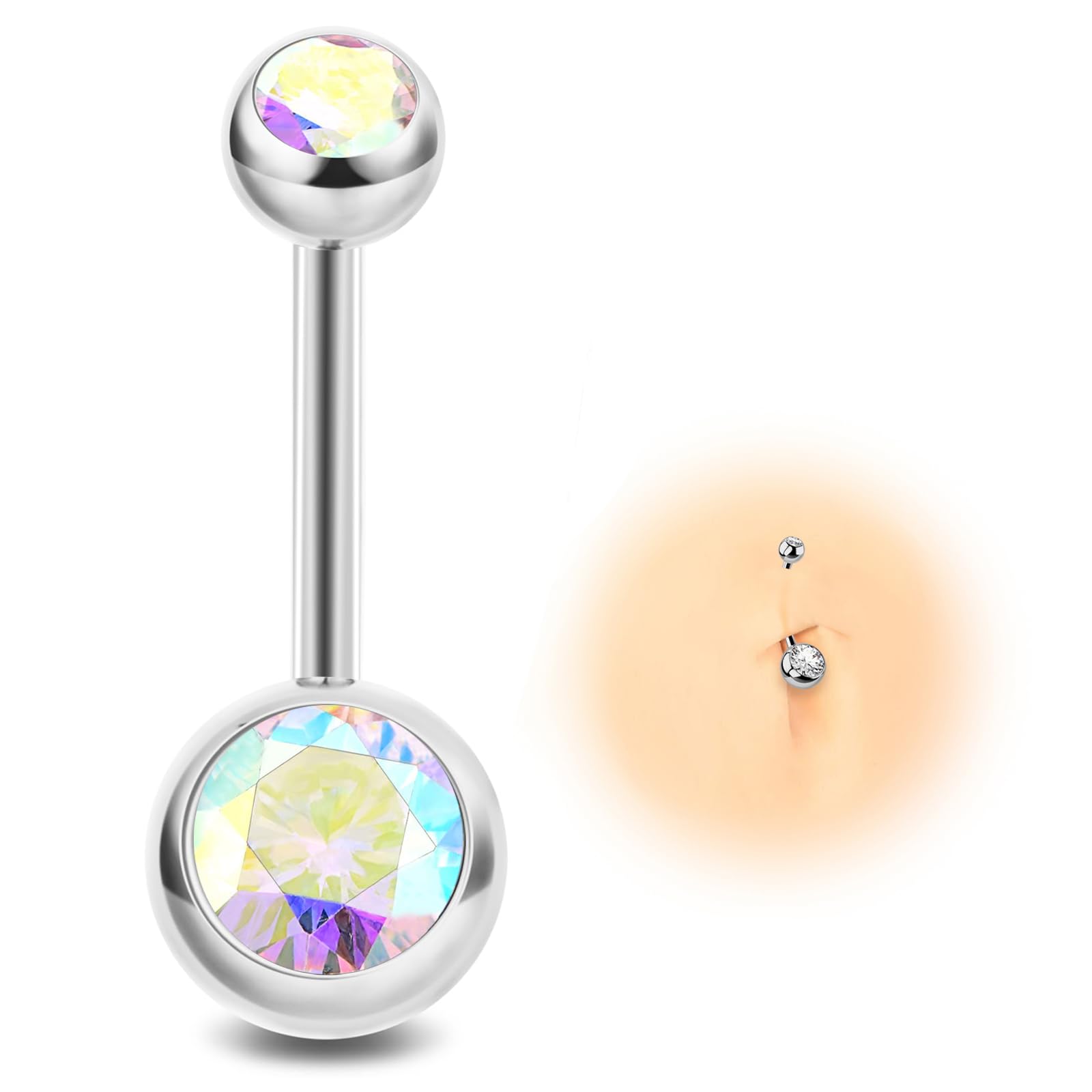 ESHIONER G23 Titanio Piercing Ombligo Plata Oro Dorado Joyas Perforadas de Mujer de Navel Rosa Azul Púrpura Colorido y Morado 14g 10mm 12mm Interior Pequeño Corto Largo Piercing Ombligo