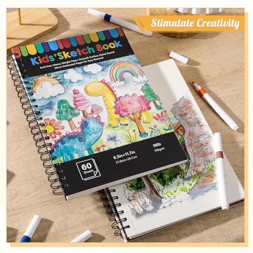 A4 Skizzenbuch, 160g/m² Zeichenblock A4 mit Hardcover und Spiralbindung Malblock Skizzenblock für Studenten Künstler Kunstprojekte (60 Blatt/120 Seiten)