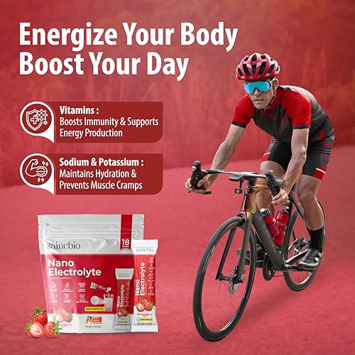 Image of Sainebio Nano Electrolyte Powder - 18 Stawberry Flavor Sachets | Hydration & Recovery Drink with Potassium, Vitamin C & B-Complex | Supports Energy, Electrolyte Balance & Immunity