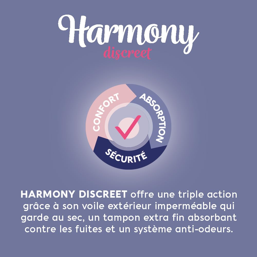 40 Serviettes Hygiéniques Incontinence Femme - Protection Urinaire Femme - Serviette Post Accouchement - Absorbante & Anti-Odeur - Fabriqué en France - 6 Gouttes - Pack 1 mois - Harmony Discreet