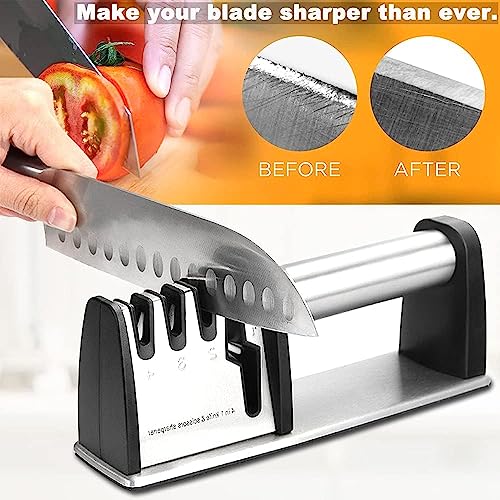 Image of BOCHION Manual Knife Sharpener, 4 in 1 Professional Knife Sharpener & Finger Guard Set, Multi-Purpose Kitchen Knives /Scissors Sharpening with Tungsten Steel /Diamond /Ceramic, Best Sharpening Tools for