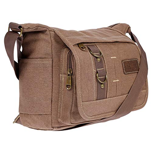 Sac à bandoulière en toile résistant marron compartimenté contre le désordre